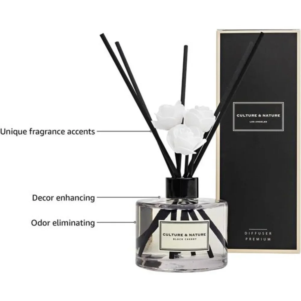CULTURE & NATURE Reed Diffuser Set 6.7 oz (200ml) Black Cherry Scented Diffuser